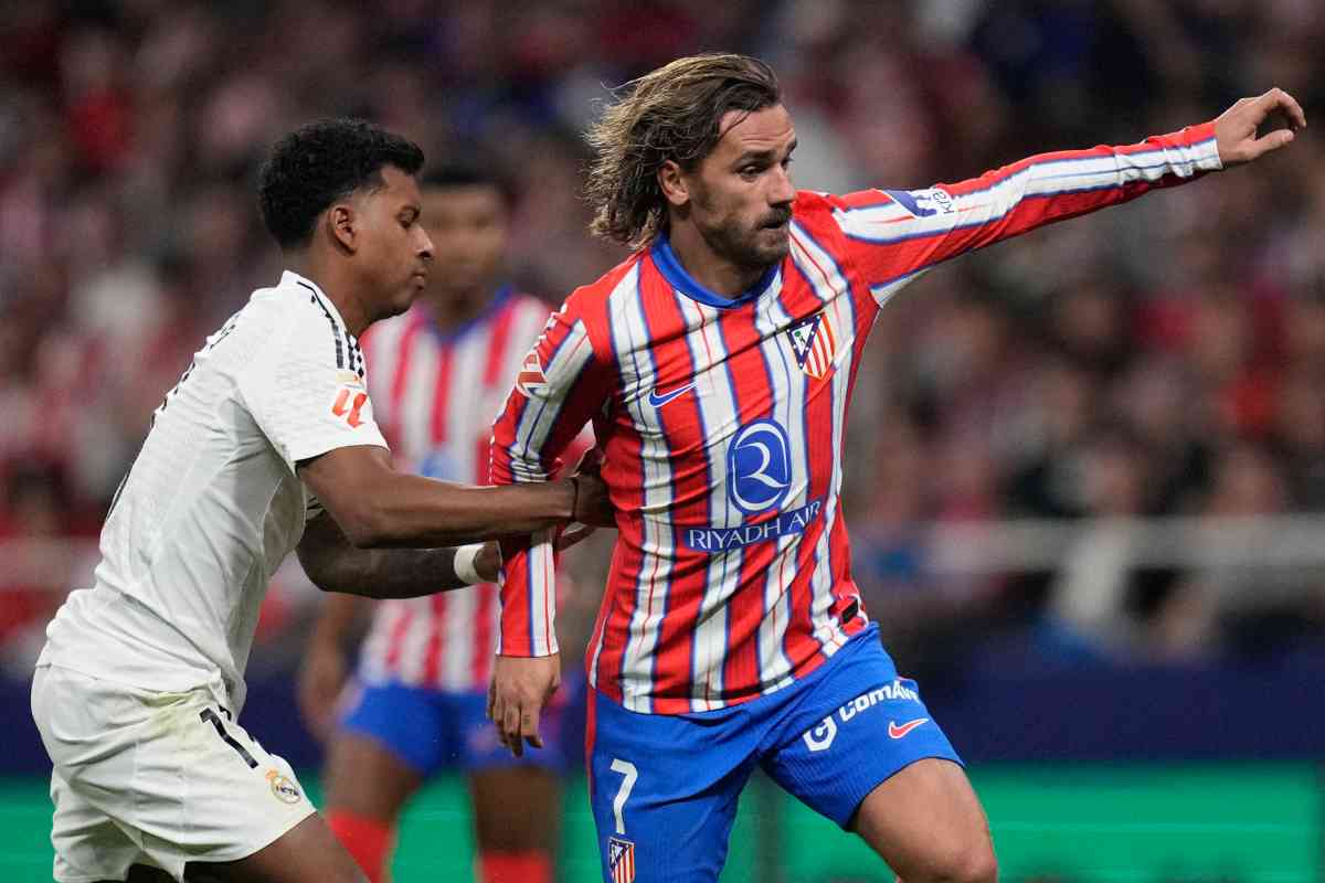 Rodrygo e Griezmann in contrasto nel derby di Madrid